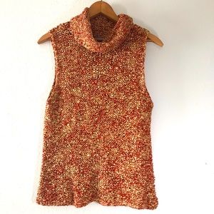 Sigrid Olsen Sleeveless Top Hand Knitted 100% Silk with Cowl Turtleneck